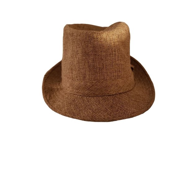 Flax Fedora size 7 1/4 earth brown woven flax linen - Picture 2 of 9